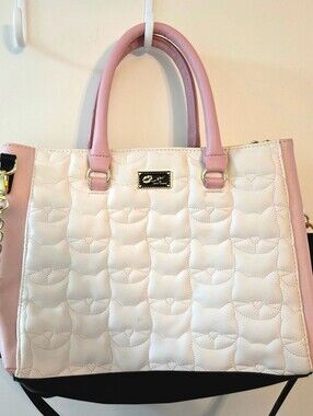 Betsey Johnson Luv Betsey Quilted Cat Tote Bag – Pink Black White Faux Leather